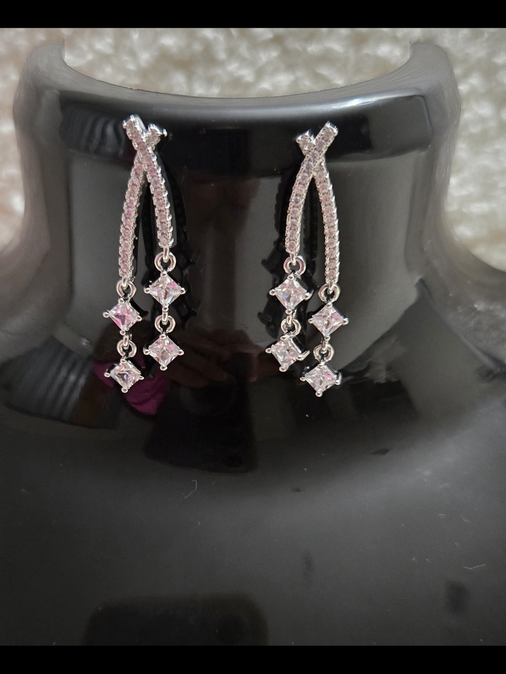 Silver-Tone Pink Cubic Zirconia Drop Earrings - Brand Unspecified